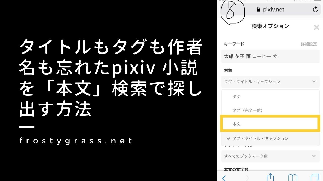 タイトルもタグも作者名も忘れたpixiv 小説を 本文 検索で探し出す方法 サクサクやりたい